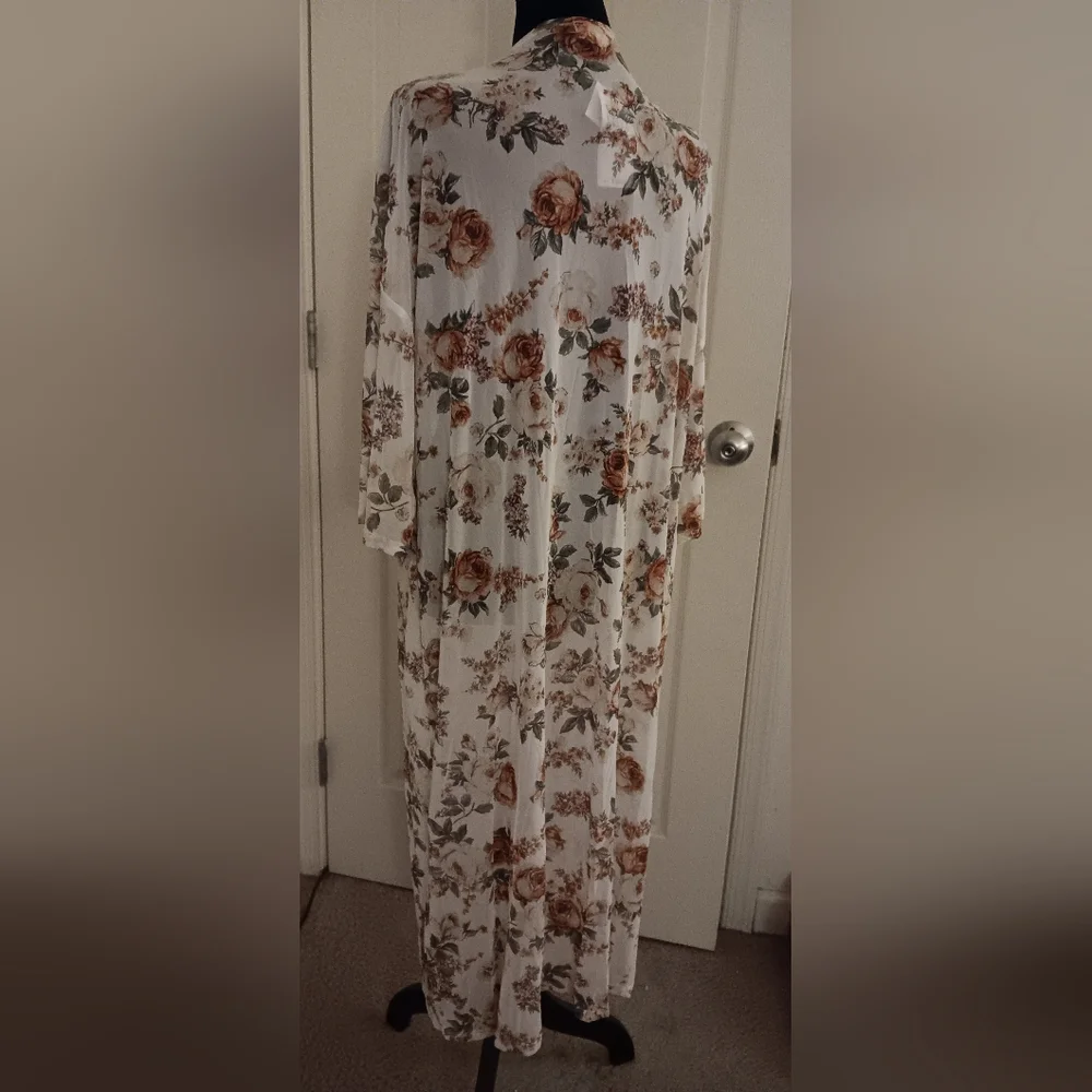 Ultra Flirt White Floral Sheer Kimono Dusters Women's Size L New With Tags - Picture 4 of 6